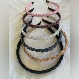 NWOT Crystal Beaded Headbands 6 Total Black, Gold, Gunmetal, White, Brown, Pink